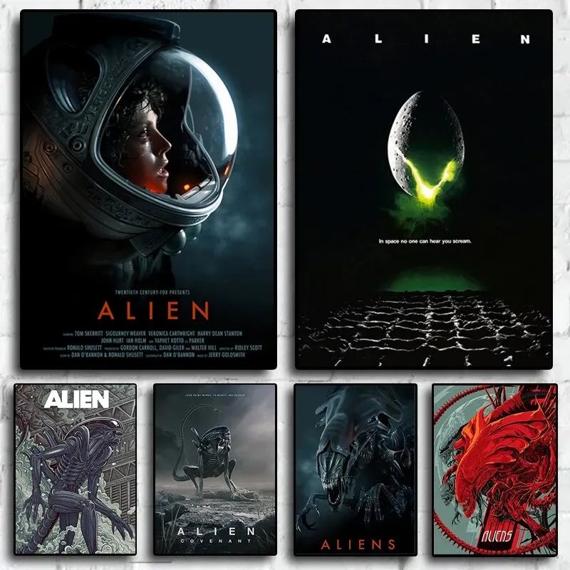 Classic Sci-Fi Alien Movie Poster, Retro Style Canvas Painting, Astronaut Space Print, Ideal Wall Art for Home Room Decoration