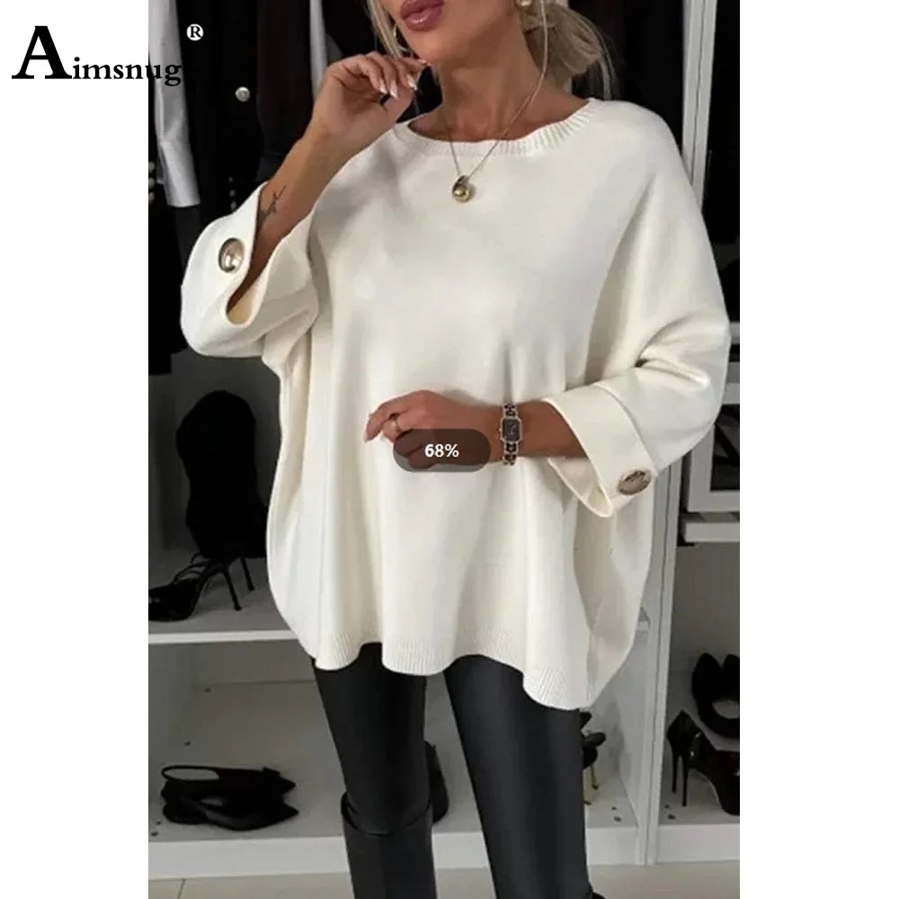 

2025 Women's Boho Long-Sleeved Sweaters White Round Neck Loose Basic Tops Knitwear New Casual Autumn Female knitting Pullovers