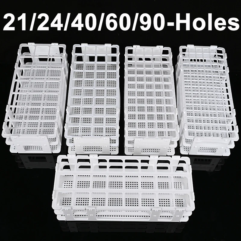 Estante de plástico para tubos de ensayo de 13mm, 16mm, 20mm, 25mm, 30mm, estante de tubo de centrífuga blanco, desmontable, 21 agujeros, 24 40 60