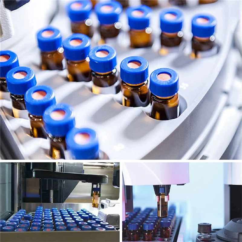 

Упаковка из 100 флаконов с автосвиплер YDSC, 2 мл — флаконы HPLC, янтарные флаконы 9–425 пробы с синими завинчивающимися крышками, красный, белый Septa