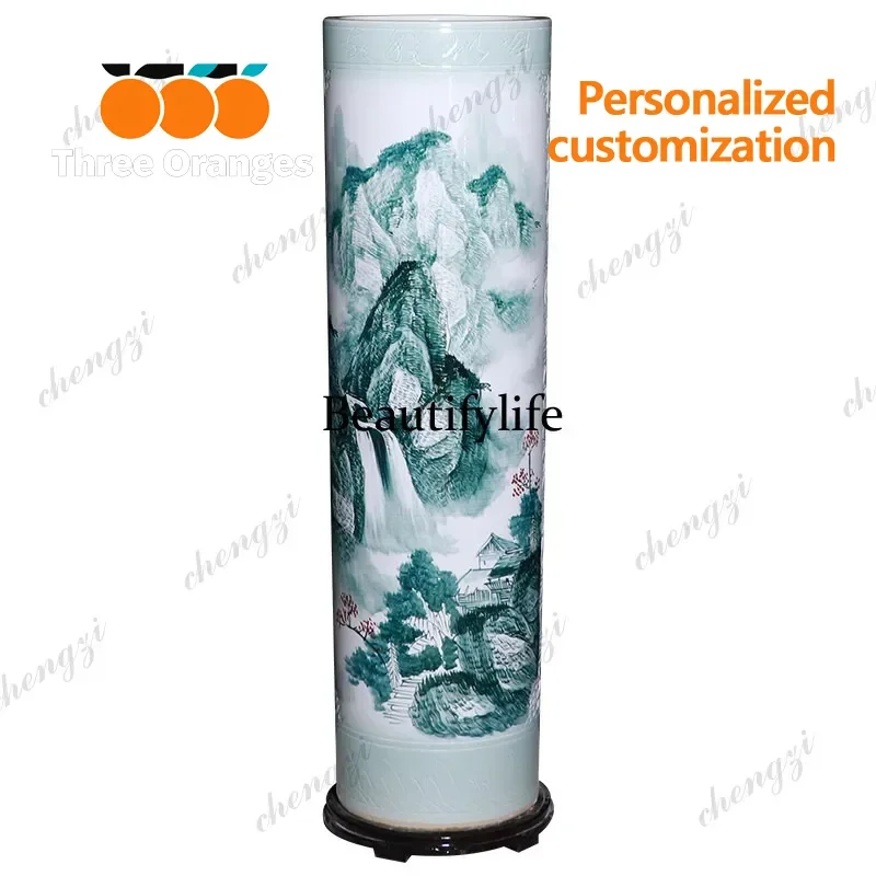 R134 Floor-to-ceiling large vase hand-painted splendid river mountain quiver art vase Chinese living room hotel decorative ornam