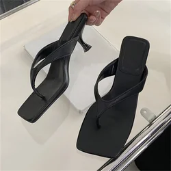 Eilyken New Fashion Square Open Toe Women Slippers Low Heels Sandals Summer Beach Flip-Flops Slides Ladies Shoes