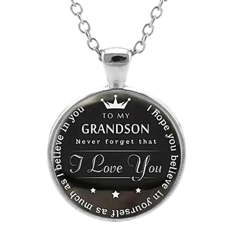 JOINBEAUTY To my grandson I love you Glass Dome Chain Pendant Necklace Cabochon Vintage charm Jewelry gifts HFQ94