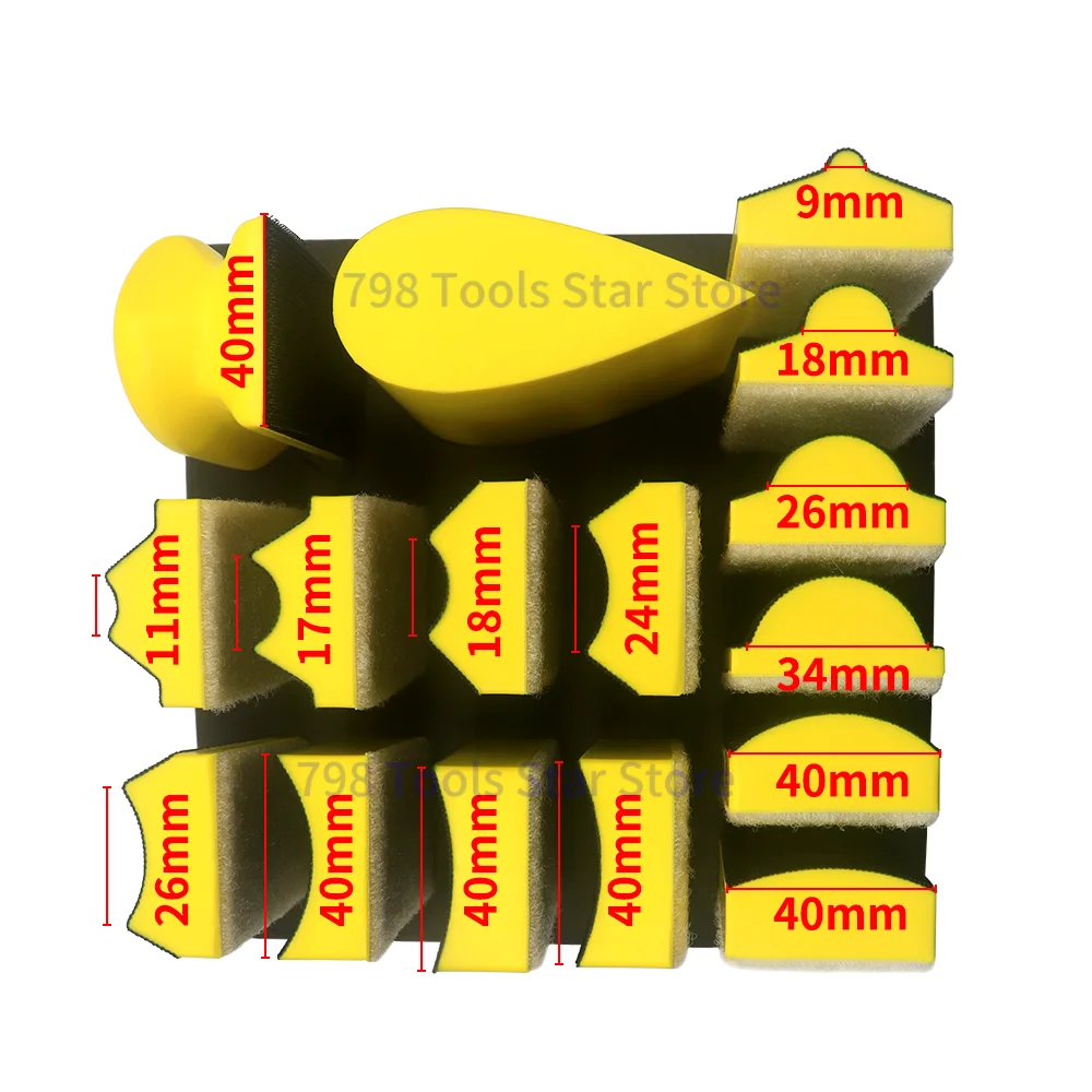 16PCS Hand Sanding Block Set,Hook & Loop Interchangeable Assorted Convex & Concave Shapes for Sanding or Polishing in Auto Body