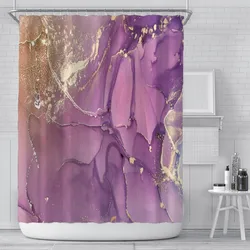 Marble Printed Waterproof Shower Curtain, Gradient  Curtains, 3D Bathroom Screen, Luxury, Modern, Pink, Gold, Purple