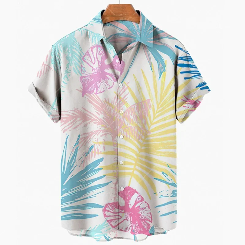 Camisa hawaiana de manga corta con estampado de hojas para hombre, Camisa informal de gran tamaño, elegante, Floral, Social, estilo de vacaciones,