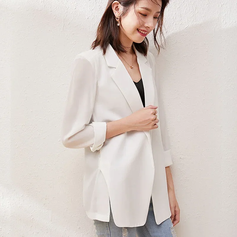 Blazers Women Chiffon Summer New Loose Sun-proof Thin All-match Ins Outwear Casual Solid Simple Streetwear Side-split Breathable