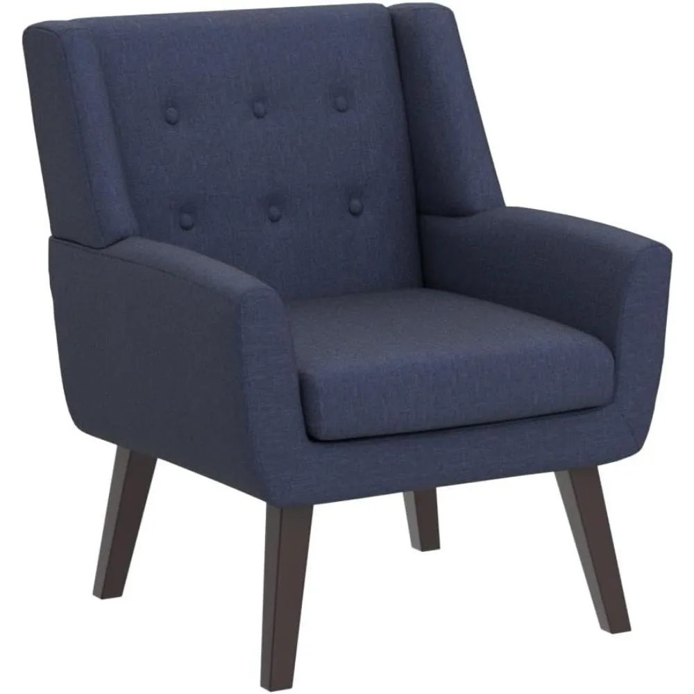 Стул с льняной обивкой и пуговицами для гостиной и спальни, современный диван-кресло середины века