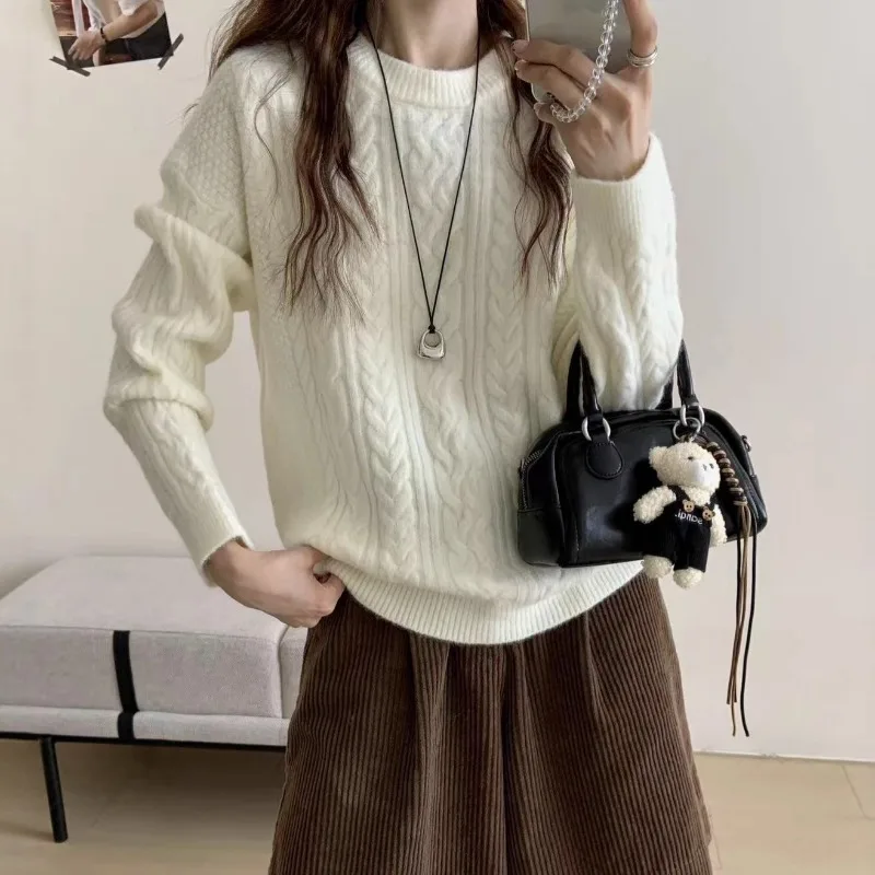 الخريف والشتاء المرأة الجديدة أنيقة محبوك جولة الرقبة البلوز سترة الكورية الراقية تصميم دافئ سترة بأكمام طويلة #1