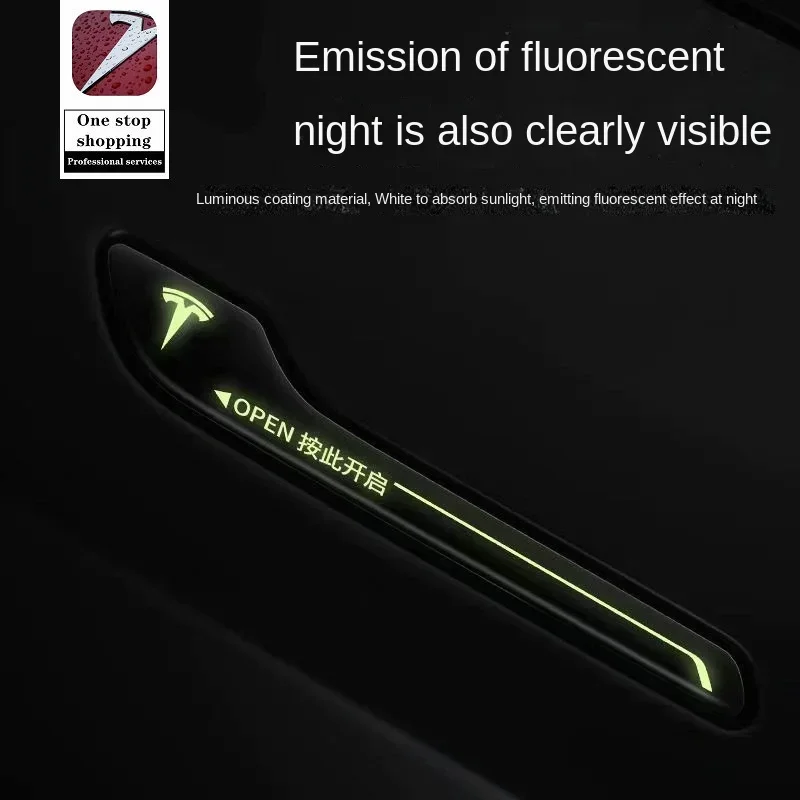 for Tesla Model 3/Y door handles with luminous patches, car handles with fluorescent new protective film, automotive accessories