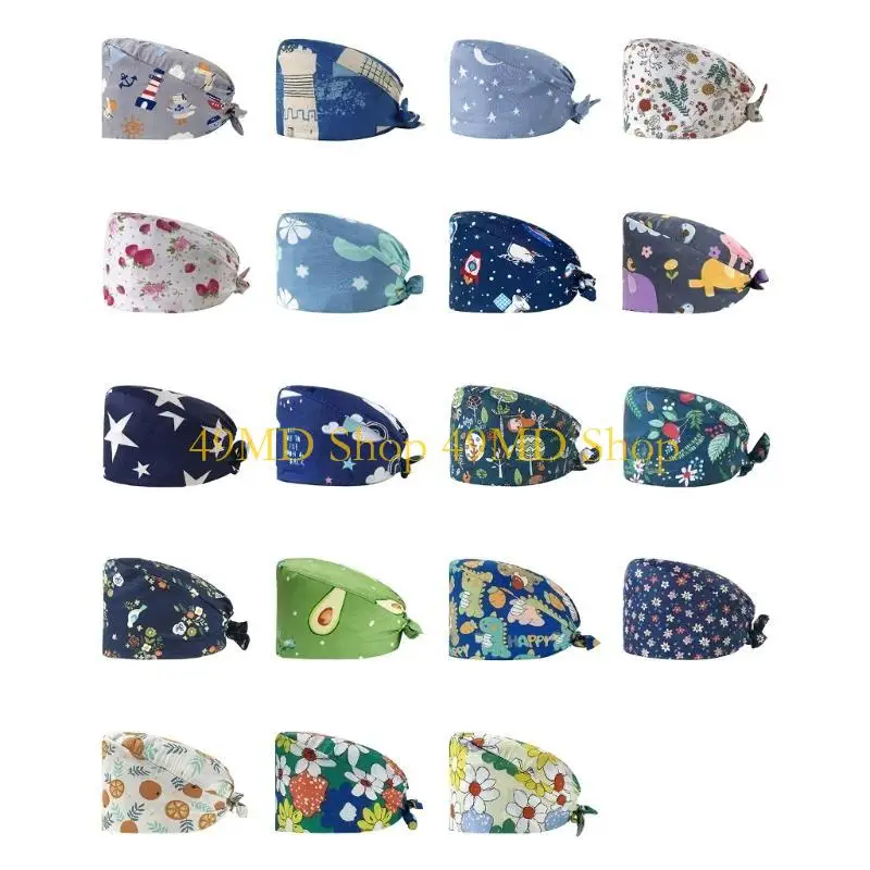 49md-elegant-print-hat-doctor-hat-cotton-sweatband-hat-unisex-scrub-hospital-hat-for-healthcare-workers