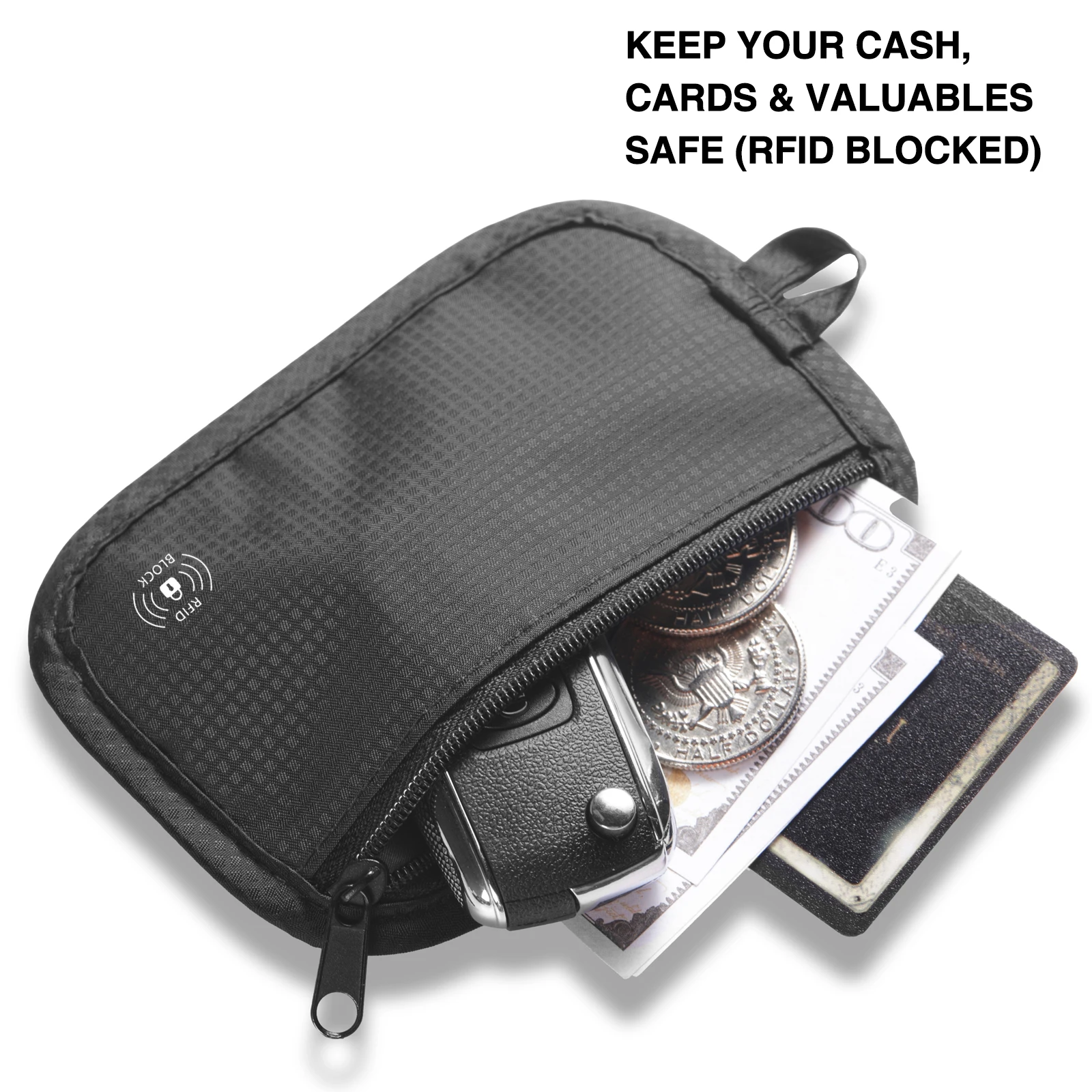 حقيبة سفر بحزام نقود خفيف الوزن مزودة بمشبك مخفي من RFID + حامل بطاقة الائتمان/الهوية للنساء والرجال