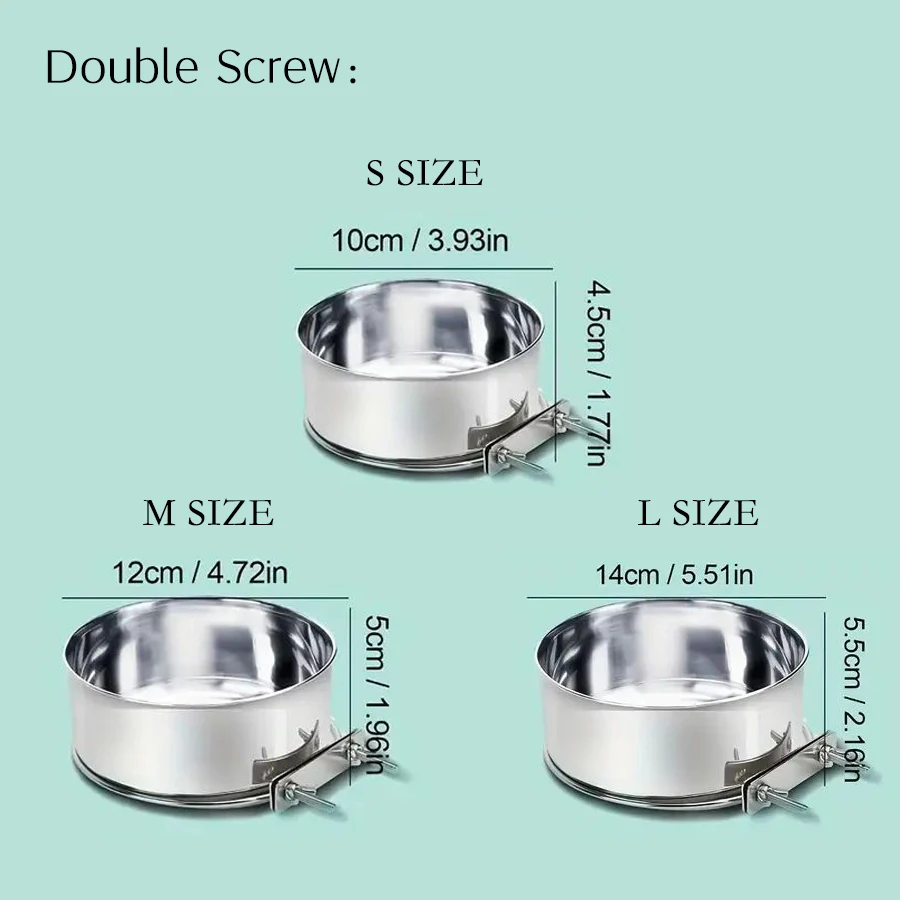 وحدة تغذية الطيور الببغاء أرنب الهامستر طبق طعام الحيوانات الأليفة كوب ماء مشبك من الفولاذ المقاوم للصدأ على قفص شرب الماء كوب وعاء معلق