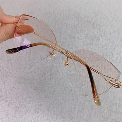 Chashma Cat Eye Rimless Glasses Women Titanium Light Optical Eyewear Elegant Designer Optic Degrees Prescription Lenses Frame