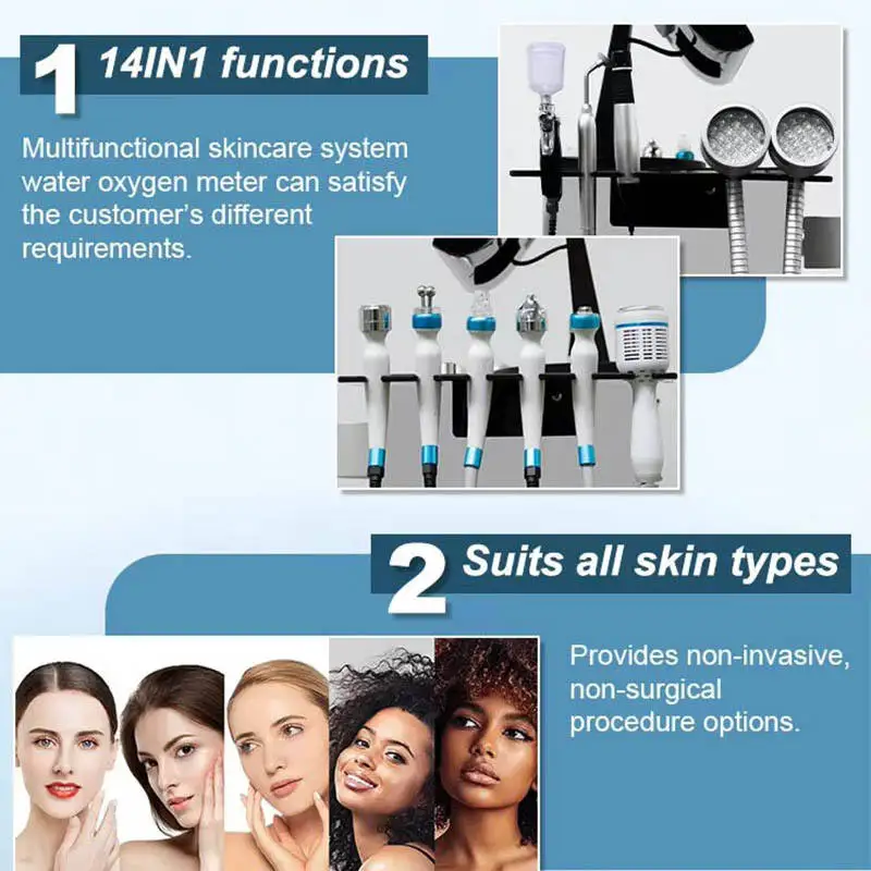 Professional 14 in 1 Water Oxygen Small Bubble Skincare and Beauty Machine, Skin Regeneration H2O2 Facial Cleansing and Hydrothe