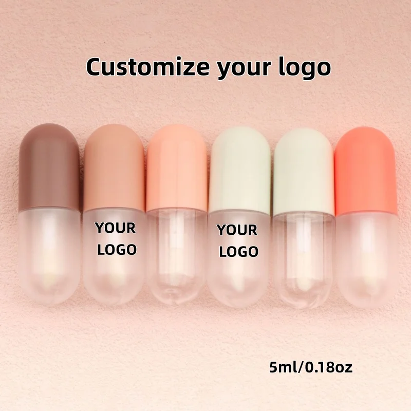 【Logo Custom】50Pcs Customized Wholesale Cute Empty Waterproof Lip Oil Tube  Label Capsule Shaped Packaging Lip Gloss with Brush