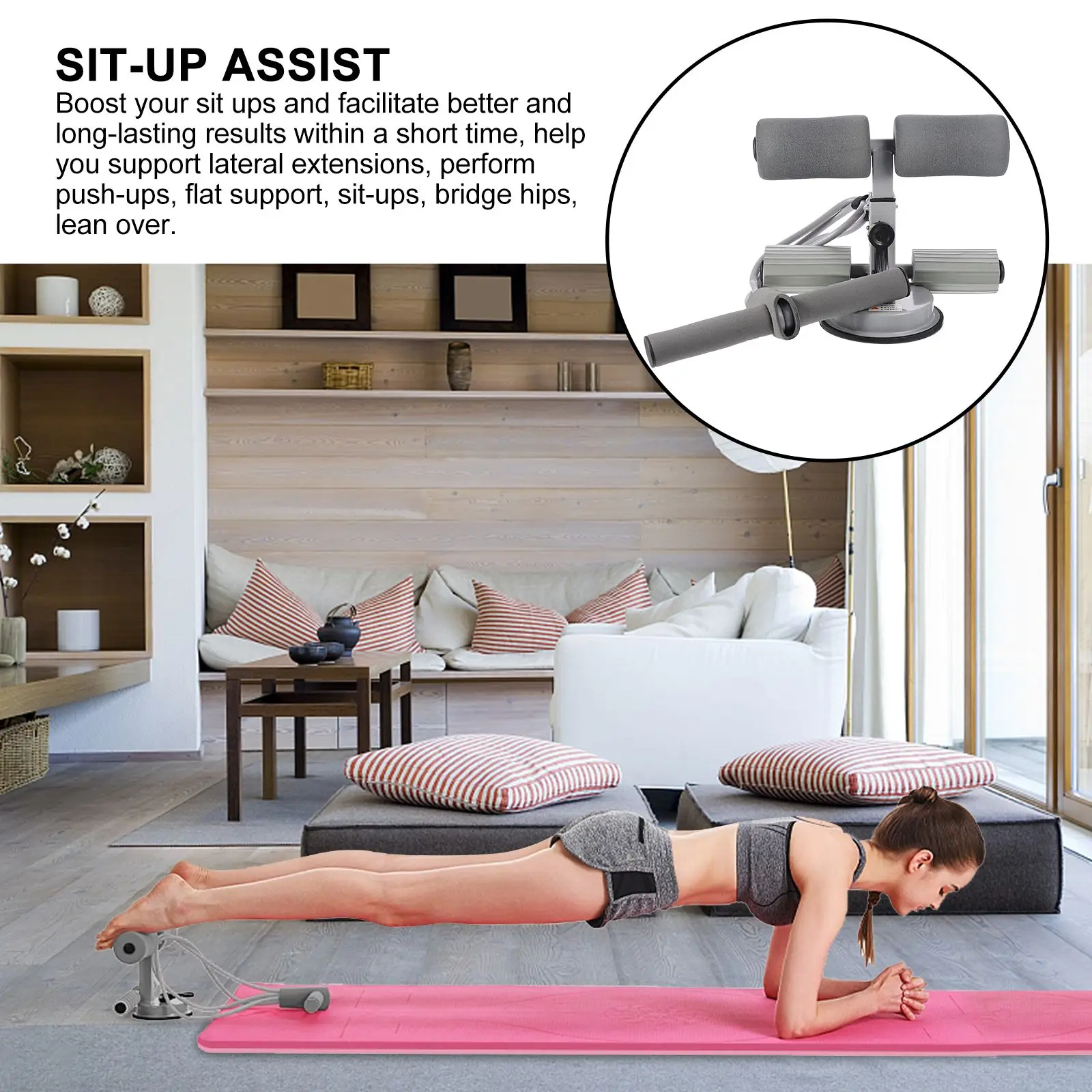 

Portable Sit up Aid Device for Home Use Adjustable Height Grey Lightweight Abdominal Curl Assist Fitness Equipment