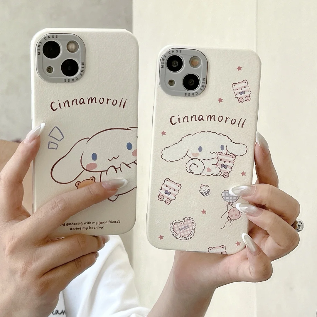 Custodia per telefono in pelle 3D simpatico cartone animato Cinnamoroll per iPhone 13 14 15 16 Pro Max 16Pro 15pro Cover morbida per cannella giapponese