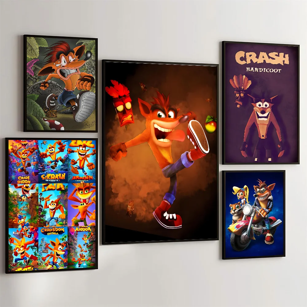 1pc Crash Bandicoot Game Poster Movie Sticky Posters Retro Kraft Paper Sticker DIY Room Bar Cafe Aesthetic Art Wall Painting