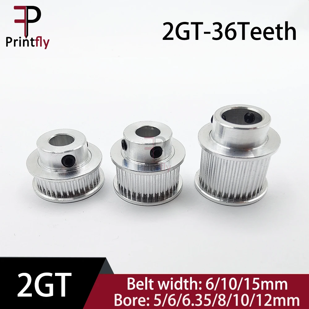 Printfly 2GT 36 Teeth GT2 Timing Pulley 2M Bore5/6/6.35/8/10/12mm For Belt Width 6/9/10/15mm GT Timing Belt GT2 Pulley Belt 36T