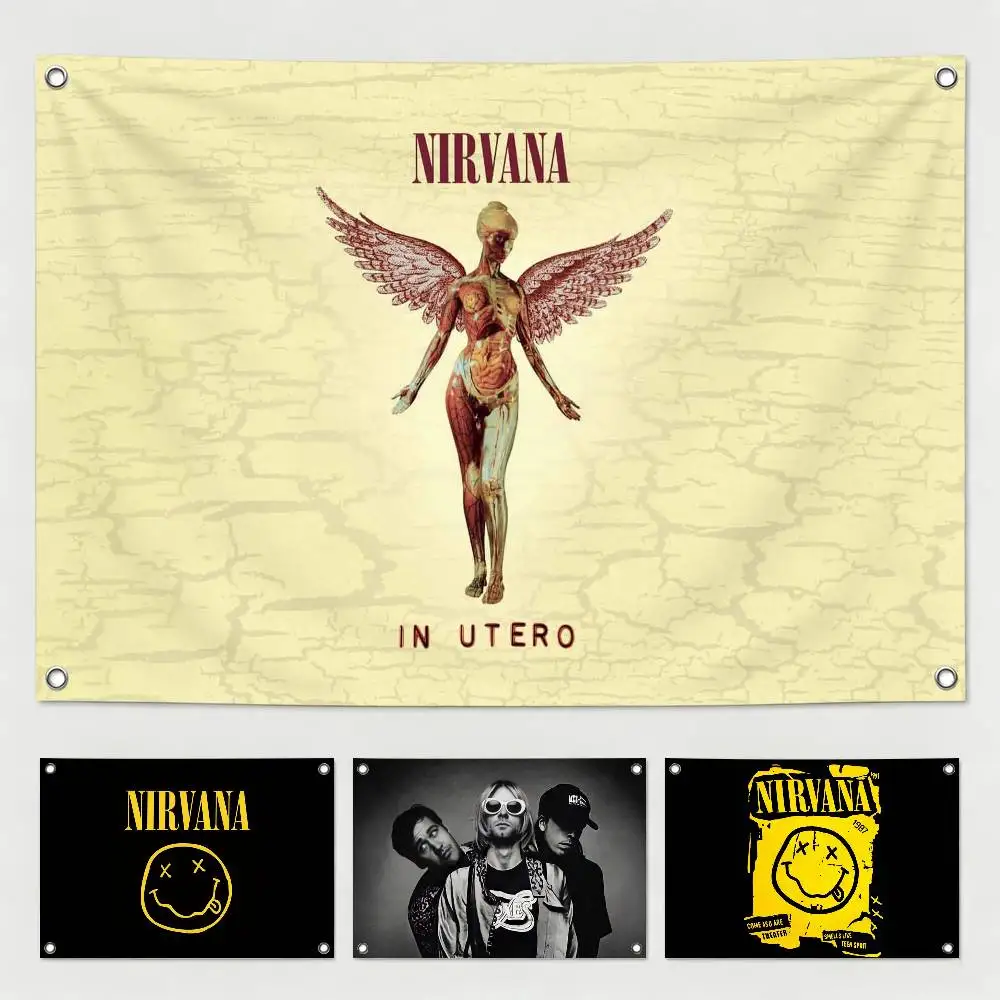 Band N-nirvana  Flags Wall Hanging Tapestry Outdoor Garage Room Decorative flag Background Blanket