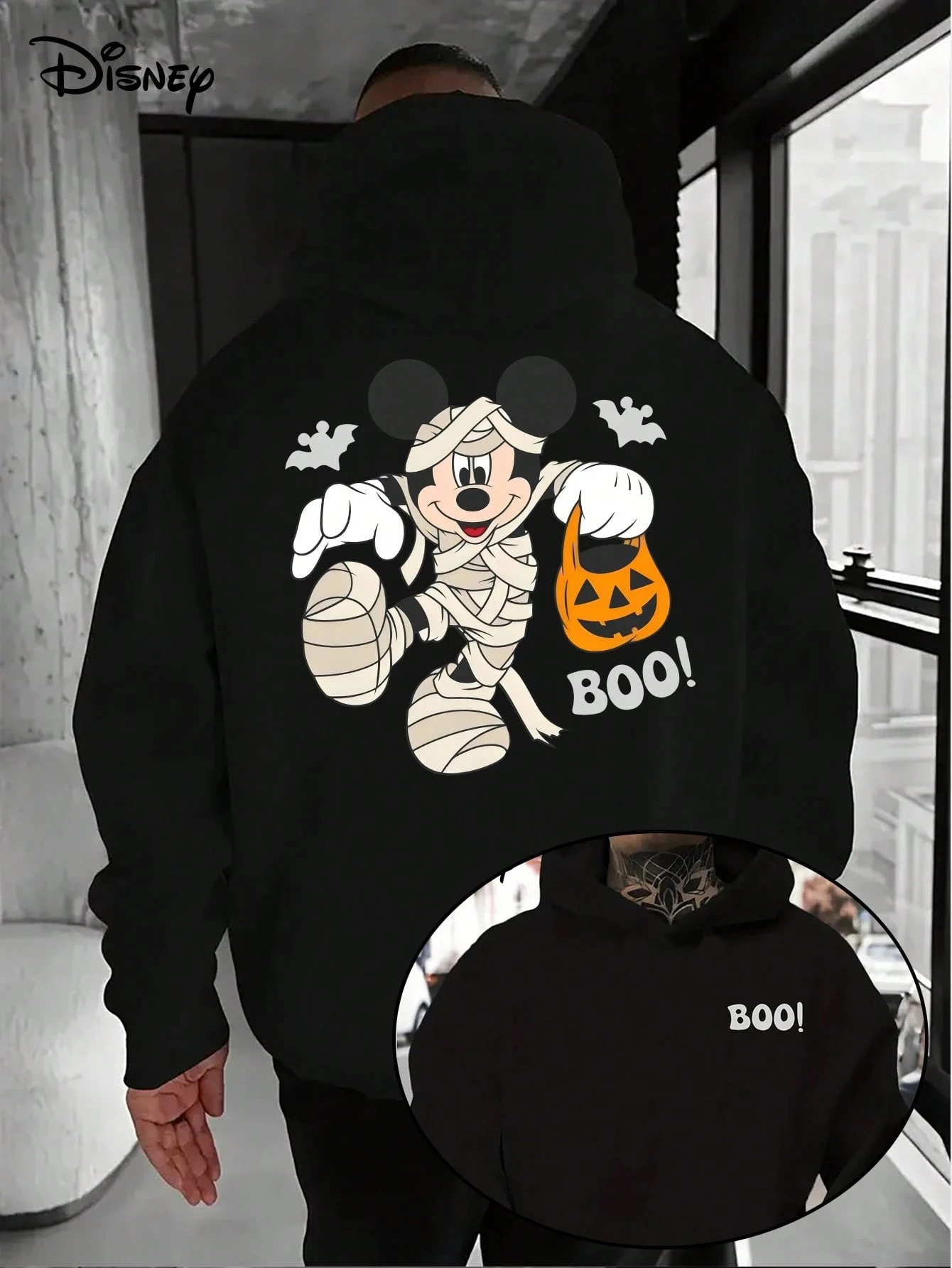 ديزني الرجال معطف بقلنسوة هالوين زي غريب ميكي ماوس وأنماط فانوس اليقطين هوديي ملابس للرجال Y2k الملبس #3