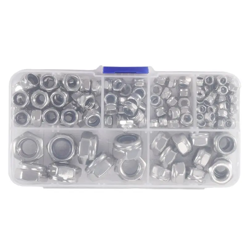 A64Z 150Pcs 304 Stainless Steel Lock Nut Assortment Kit For Hardware Accessories Nylon Insert Hex Lock Nuts Self Locking Nut M3