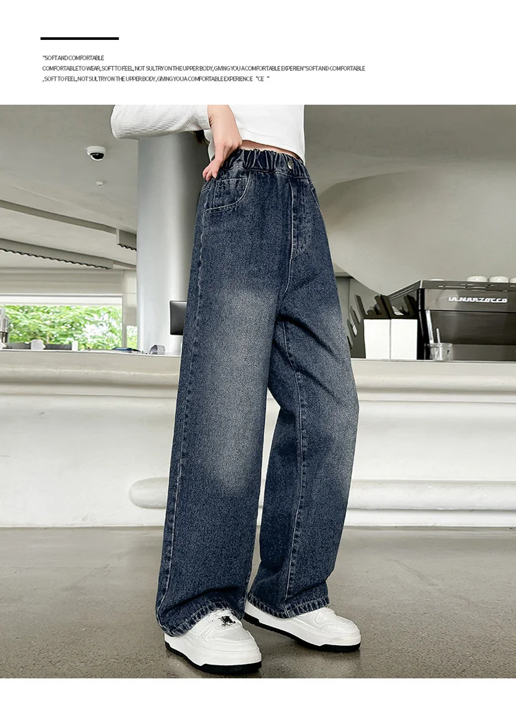 Schmal geschnittene Schulmädchen-Jeans mit Schleifen an den Gesäßtaschen, Kinder-Frühlings-Vintage-Denim-Hose mit Schleife, lässige Kinderhose – Detail 3