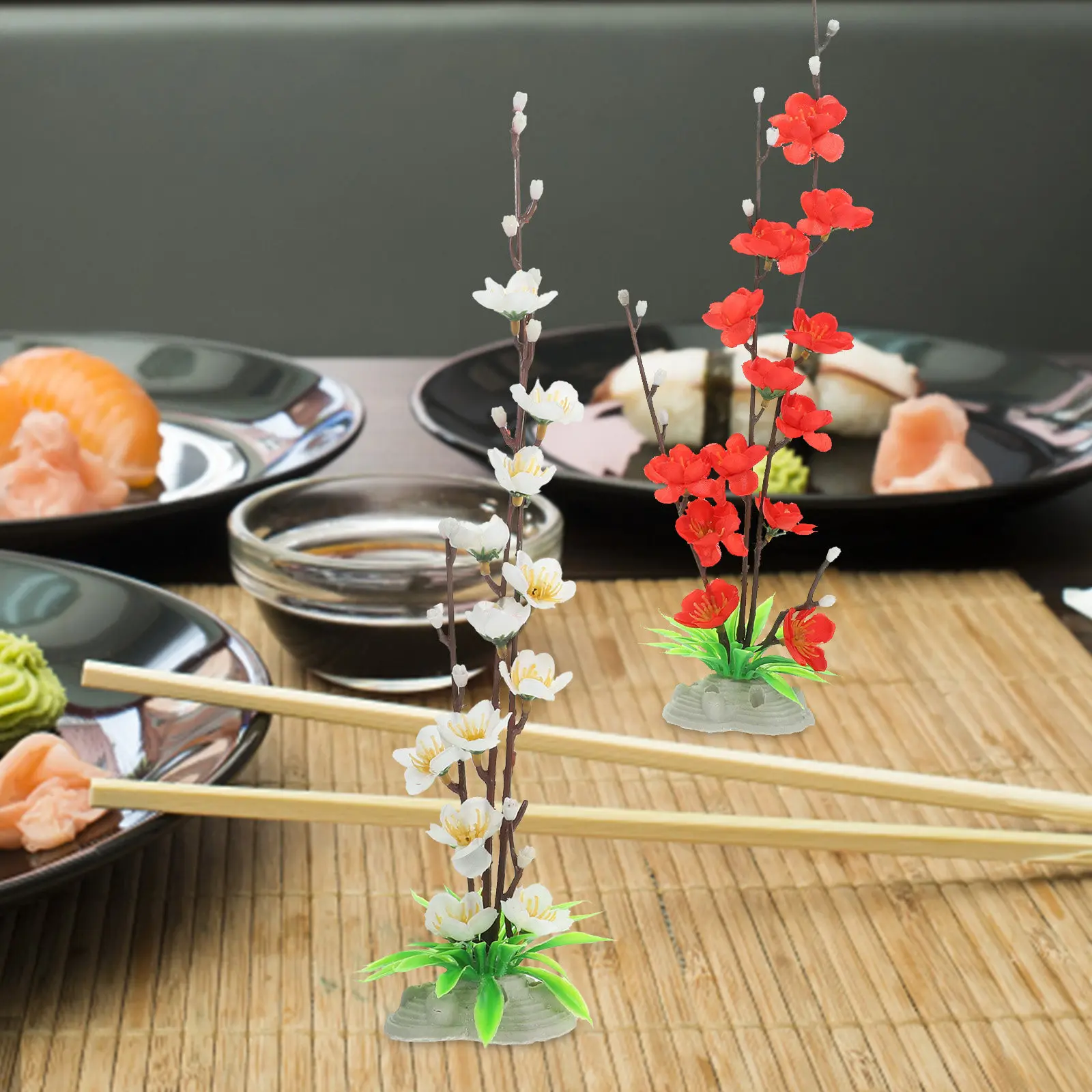 

4Pcs Artificial Flower Sushi Dish Decoration Delicate Simulation Flower Plate Decor for Japanese Cuisine Presentation Photo Prop