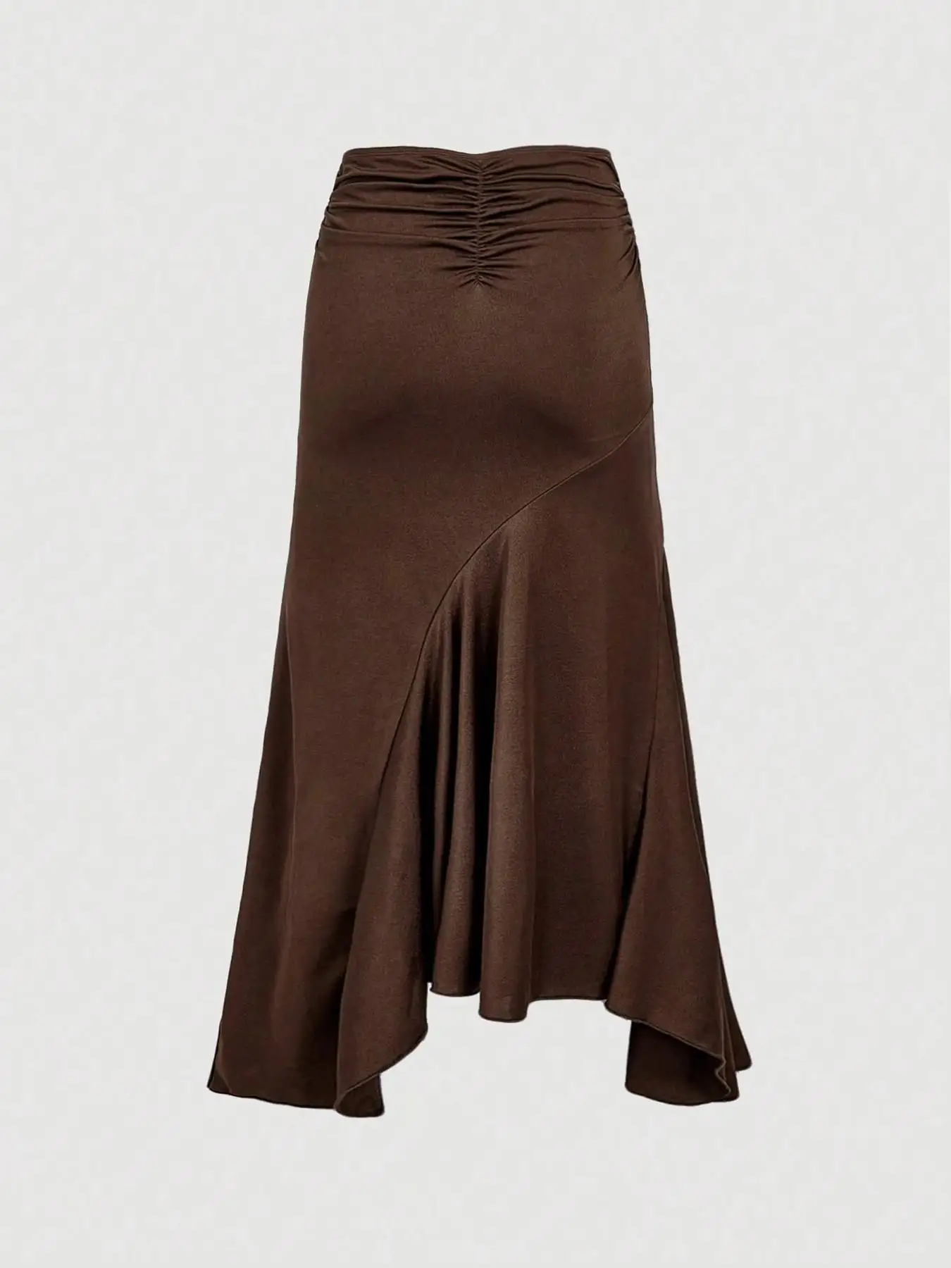 Ladies High Waist Midi Skirt with O-Ring Belt Detail Asymmetrical Gathered Hem And Fish Tail Design for Women