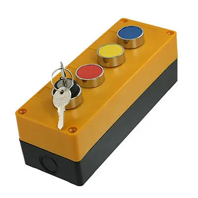 Red Yellow Blue Cap Momentary Key Lock Switch Push Button Station AC 240V 400V