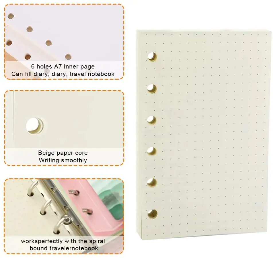 A7 Clear Soft PVC  Refillable Notebook Cover Mini Journal Binder, with 80 Paper Inserts, 2 Zipper Binder Pockets,Label Stickers