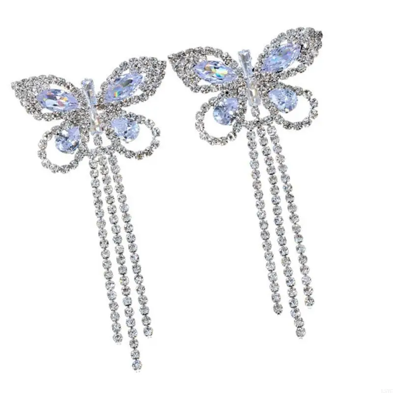 

L5YC Luxurious Butterfly Alloy Nipple Covers with Sparkling Rhinestones Tassels