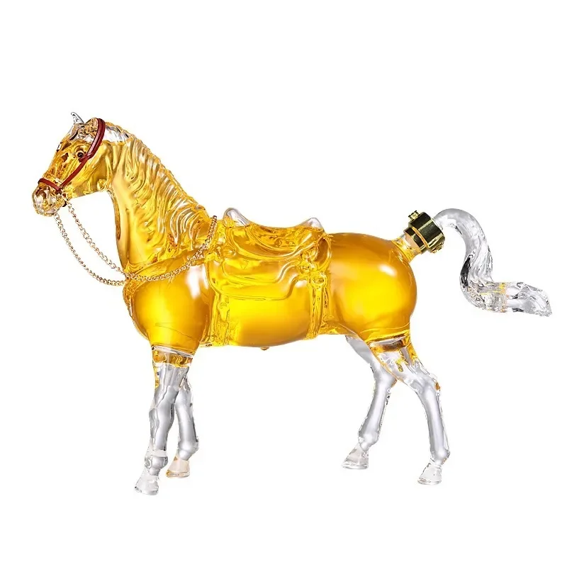 

Household transparent sparkling wine, new glass sealed empty bottle, zodiac animal horse-shaped sparkling wine bottle