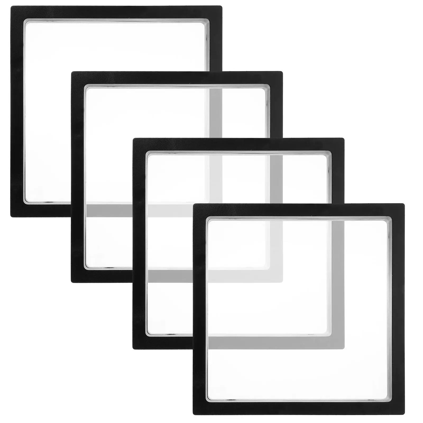 

4 Pcs 3D Case Square PE Film Jewelry Stand 18X18CM Black Transparent Rack Bracelet Coin Storage Desktop