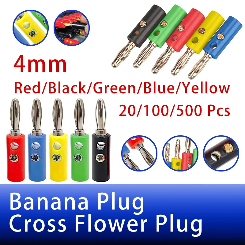 

20Pcs 4mm Banana Plug Two-Hole Cross Flower Banana Plug Audio Box Speaker Amplifier Terminal Banana Plug