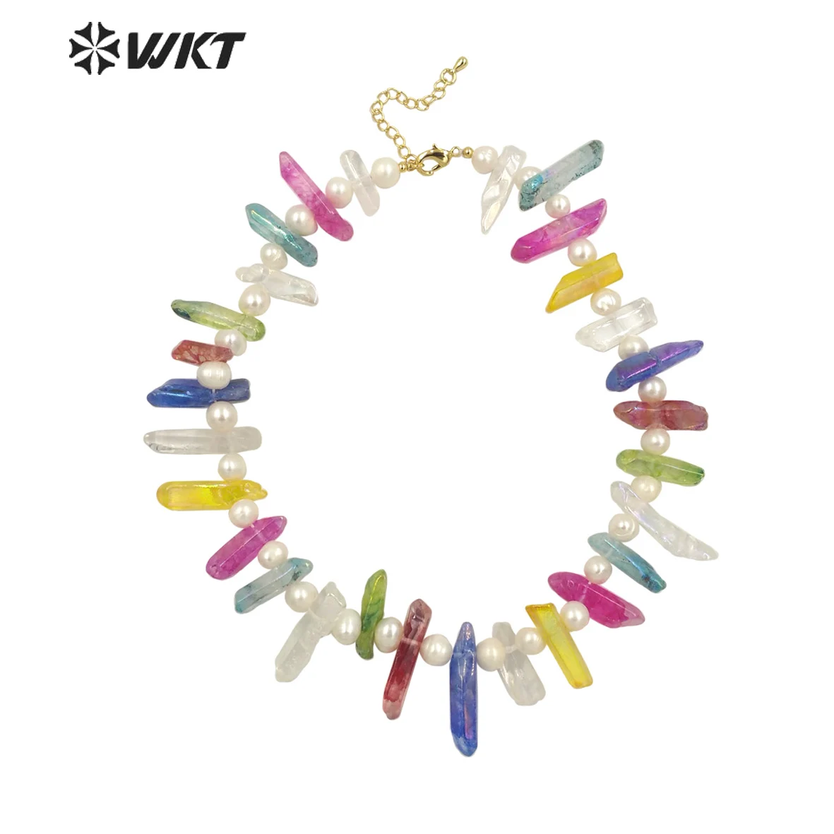 

WT-N1400 WKT 2022 Bohemian Style Aura Quartz With Real Pearl Pendant Necklace Natural Gemstone INS Pendant Necklace Jewelry