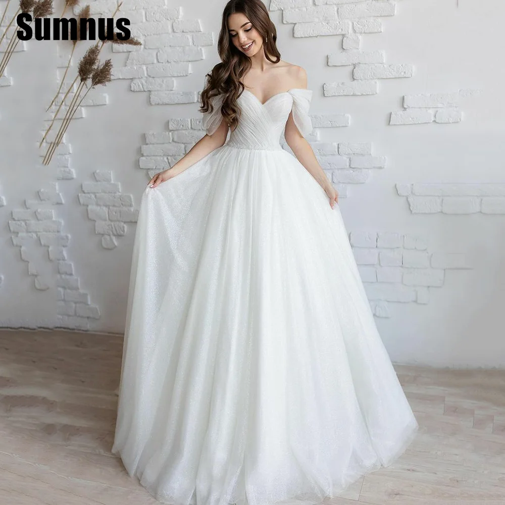 Sumnus Tule Trouwjurken Elegante Vrouwen Sexy A Line Sweetheart Lange Mouw Prinses Formele Bruidsjurken Vestidos De Gala