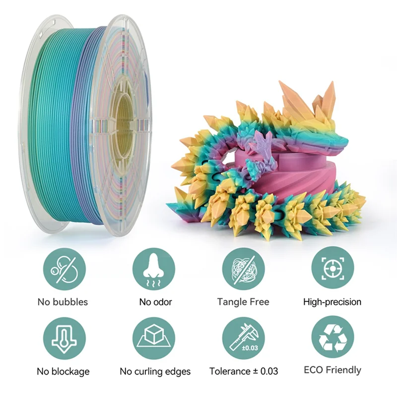 

A84X-1.75Mm 1Kg Matte PLA Rainbow Filament Multicolor Gradient Color Change Low Gloss 3D Printer Filament