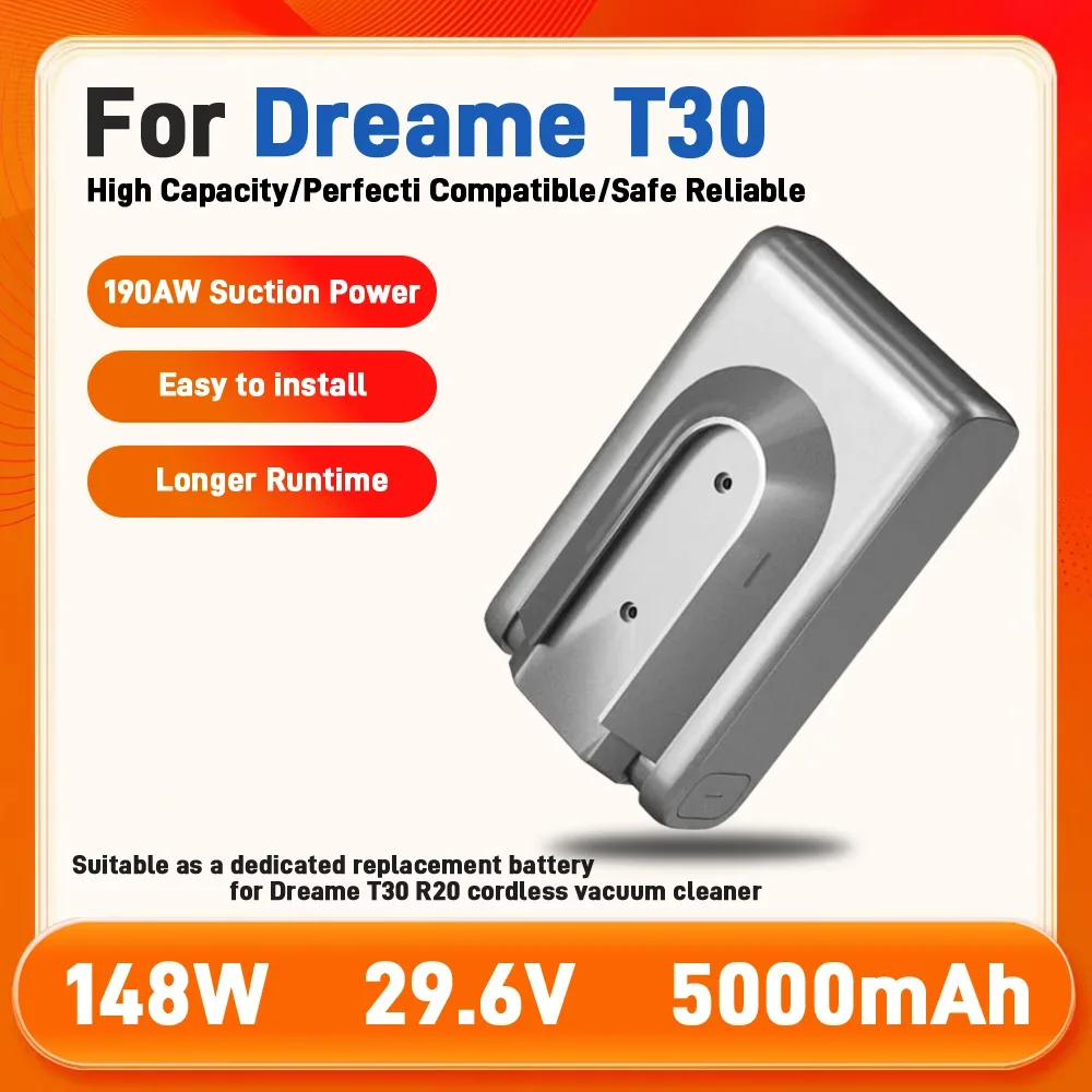 Original 5000mAh Replacement Battery for Dreame T30 R20 Cordless Vacuum Cleaner Rechargeable Removable Cordless Extra battery
