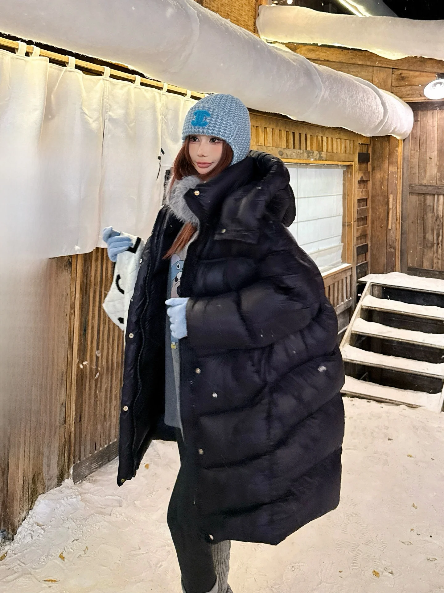 

Warmth Du down Jaet Coat Hooded Oversize Mid-Length Autumn Winter Coat Ele Sle High Fill Power White Du down