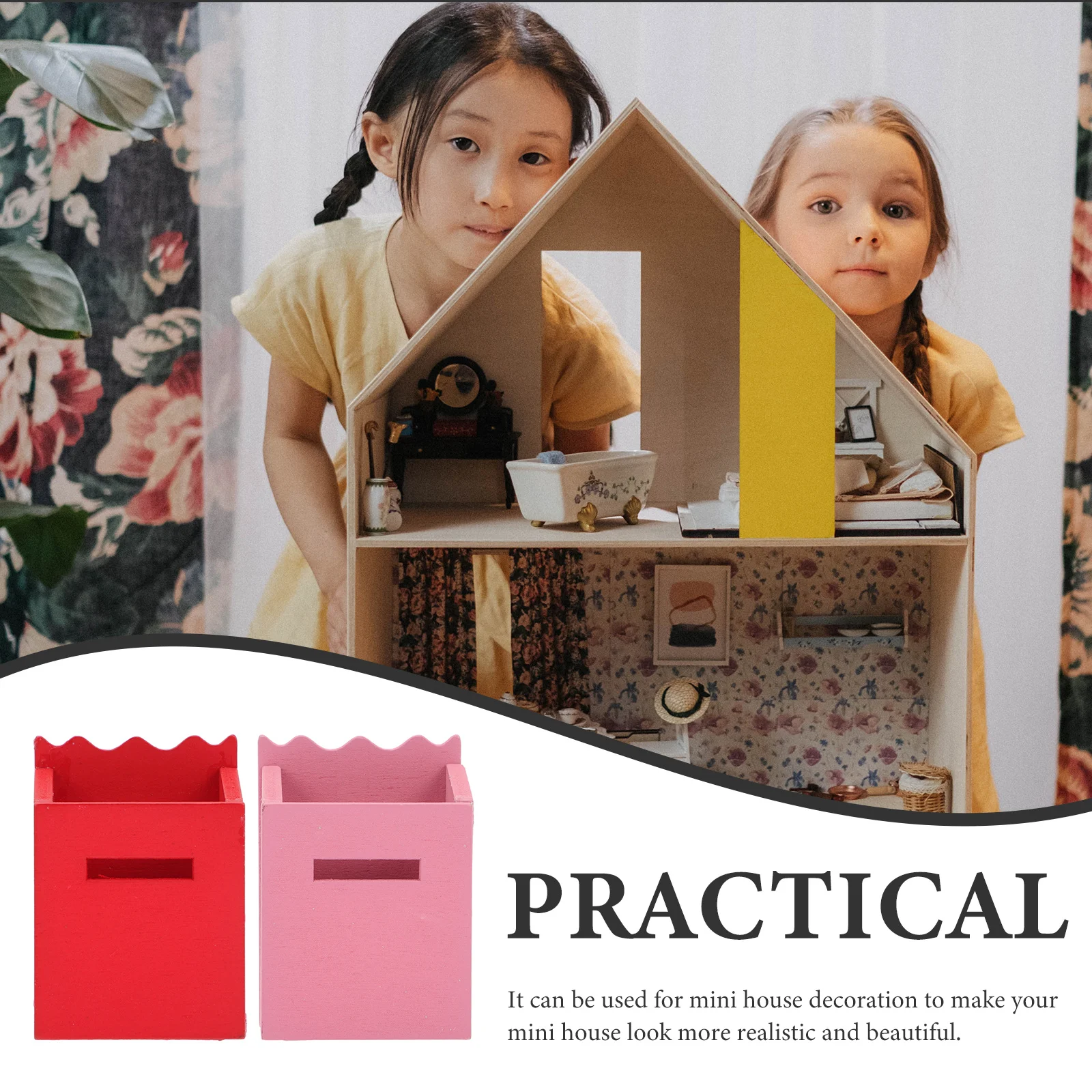 2 قطعة صندوق بريد صغير آمن من الخشب أثاث مصغر مثالي ديكورات منزلية صغيرة صندوق بريد جامع هدية صندوق بريد صغير