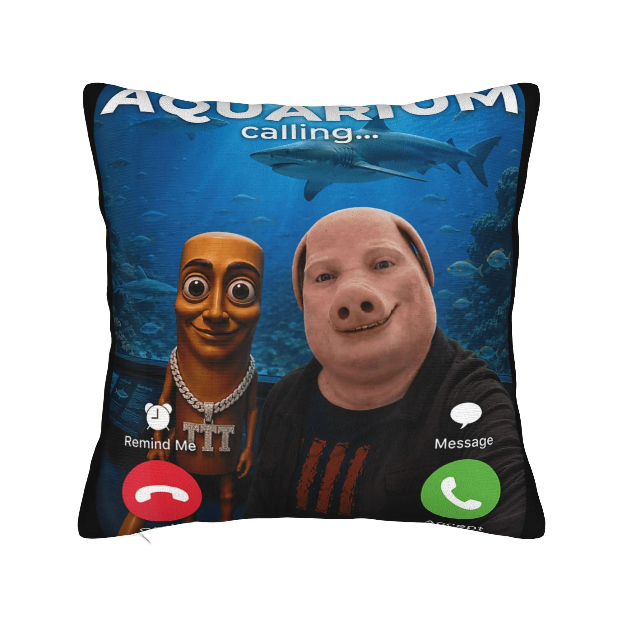 Shark Aquarium Adventure with Tung Sahur John Pork Bro Duo Pillow Cover Graphic Cushion Cover Pillow Case For Car Home Decor