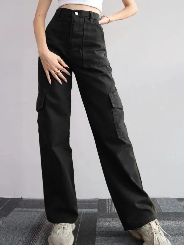 New Straight Cargo Pants Women High Waist Baggy Trousers Casual Wide Leg Slim Vintage Y2K Streetwear Pocket Fashion Casual Pants