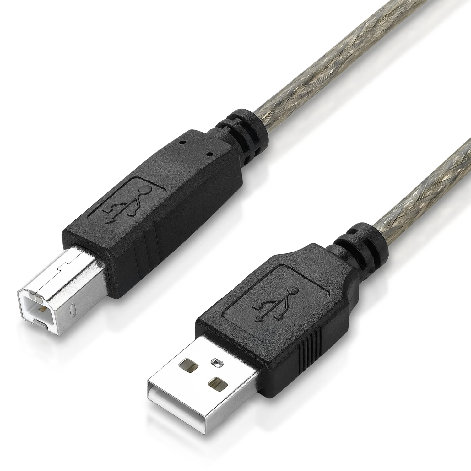 Bochara USB 2.0 Printer Cable Type A Male to Type B Male Foil+Braided Shielding 24+28AWG Transparent Black 1.5m 3m 5m 10m