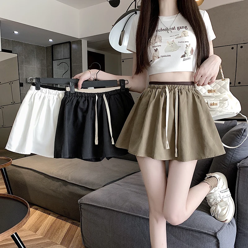 Pengpeng skirt half body patchwork skirt pants 2024 summer A-line high waist slimming and anti glare short skirt women's ins