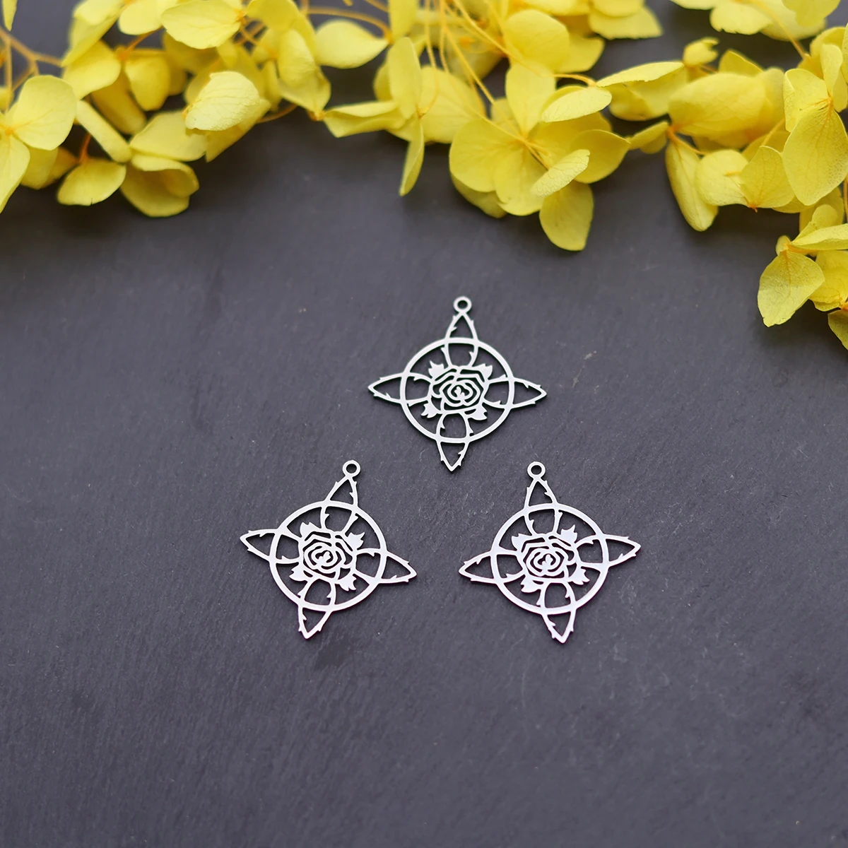 3pcs Stainless Steel Witch Knot Rose Thorn Pendant Romantic Charms For Jewelry Making DIY Necklace Earring Accessories