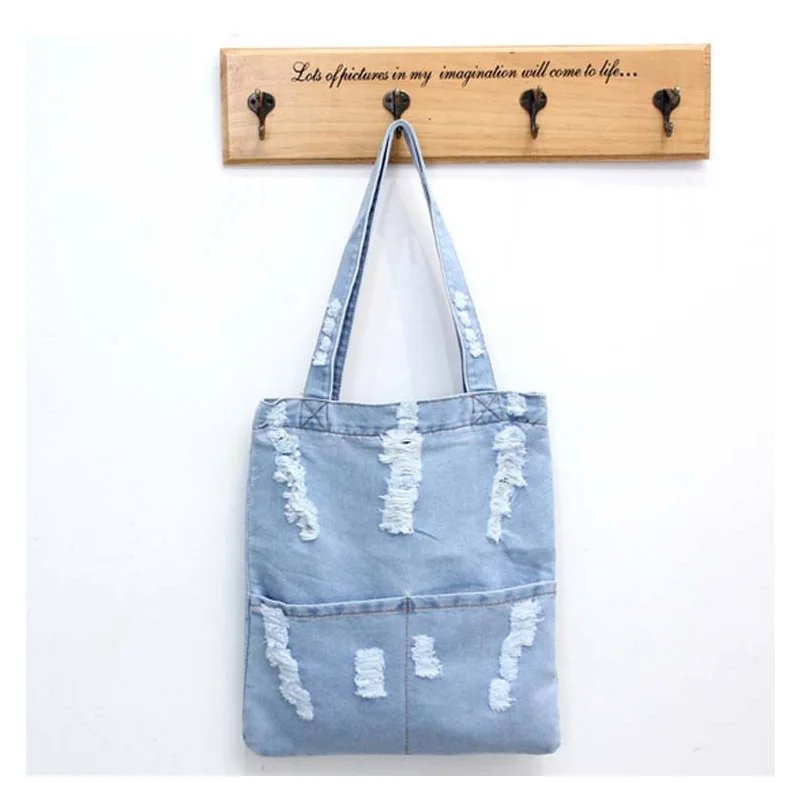 High Quality Shopping Bags Open Pocket Women\'s Handbags Denim Jean Casual Fashion Handbags Bags for Women Tote Shoulder Bag