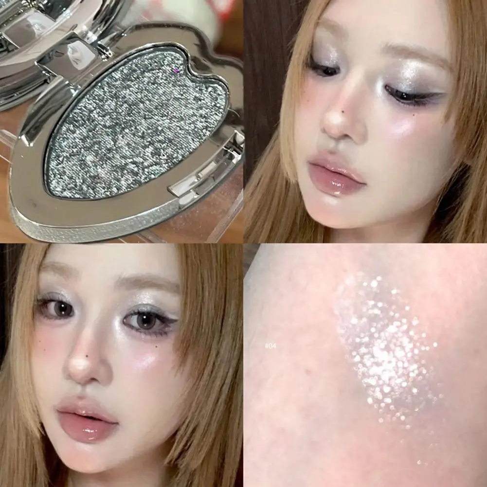 Pearlescent Blue Purple Eyeshadow Palette Sparkling Shimmer Champagne Highlighter Brighten Glitter Heart shape Eye Shadow Makeup