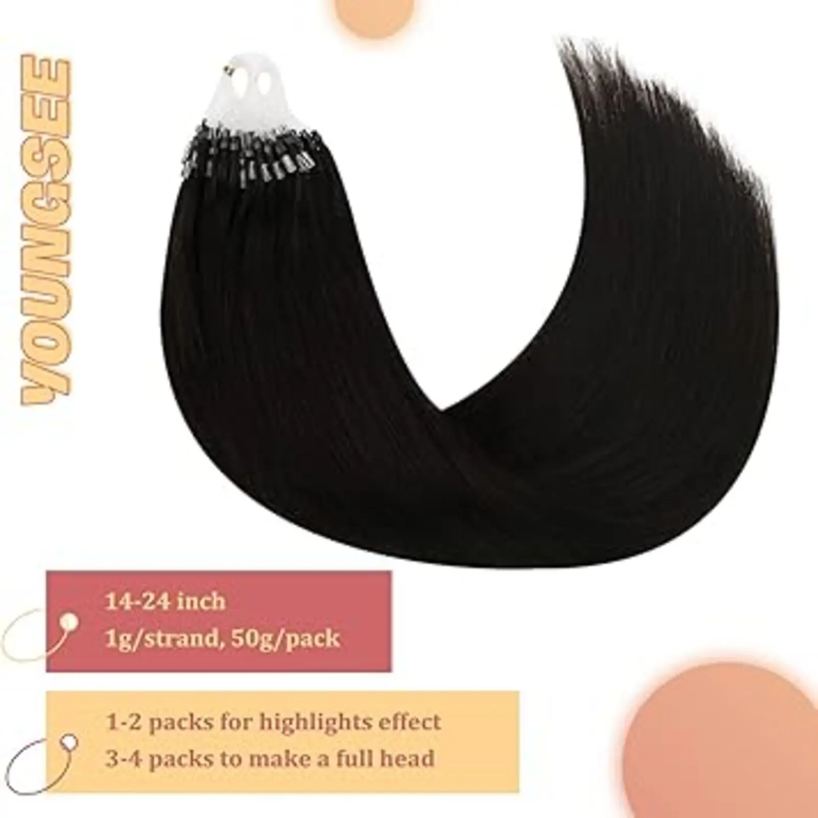 YoungSee Micro Link Hair Extensions Pure Color Cold Fusion Straight Brazilian Remy Hair Extensions 50g/pack 14-24Inch